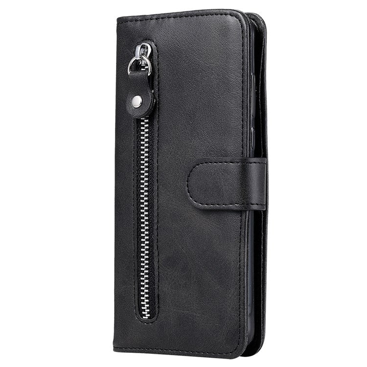 For Honor 50 SE/Huawei nova 9 SE PU Leather Zipper Pocket Wallet Phone Case Magnetic Closure Stand Carrying Pouch Cover - Black