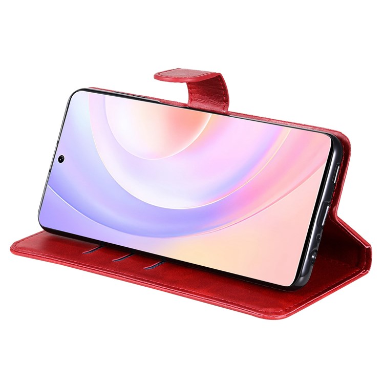 For Honor 50 SE/Huawei nova 9 SE PU Leather Zipper Pocket Wallet Phone Case Magnetic Closure Stand Carrying Pouch Cover - Red