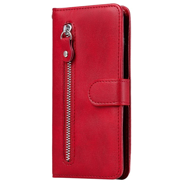 For Honor 50 SE/Huawei nova 9 SE PU Leather Zipper Pocket Wallet Phone Case Magnetic Closure Stand Carrying Pouch Cover - Red
