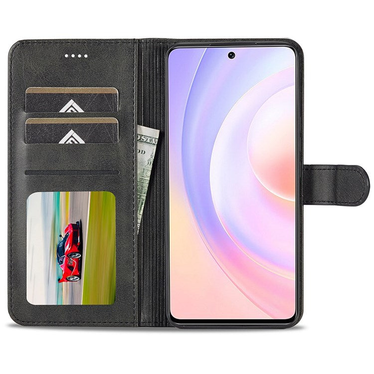 LC.IMEEKE For Honor 50 SE Textured PU Leather Wallet Case Adjustable Stand Folio Flip Phone Cover - Black