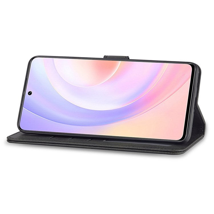 LC.IMEEKE For Honor 50 SE Textured PU Leather Wallet Case Adjustable Stand Folio Flip Phone Cover - Black