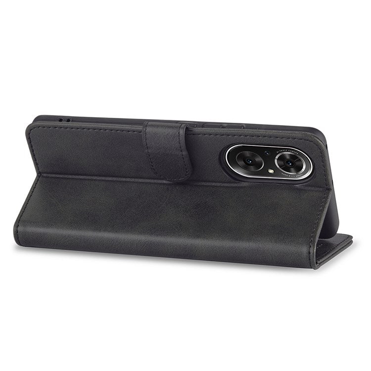 LC.IMEEKE For Honor 50 SE Textured PU Leather Wallet Case Adjustable Stand Folio Flip Phone Cover - Black