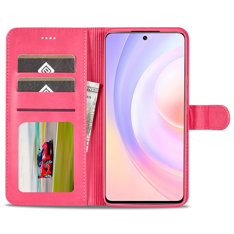 LC.IMEEKE For Honor 50 SE Textured PU Leather Wallet Case Adjustable Stand Folio Flip Phone Cover - Red