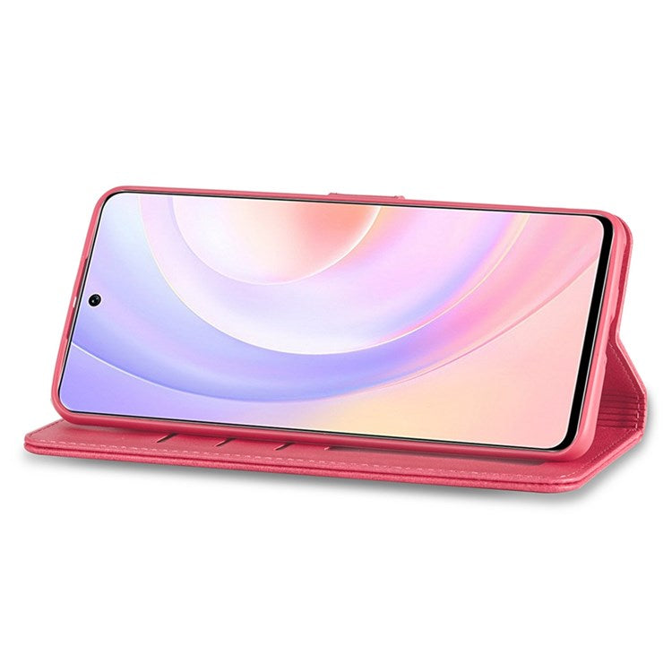 LC.IMEEKE For Honor 50 SE Textured PU Leather Wallet Case Adjustable Stand Folio Flip Phone Cover - Red