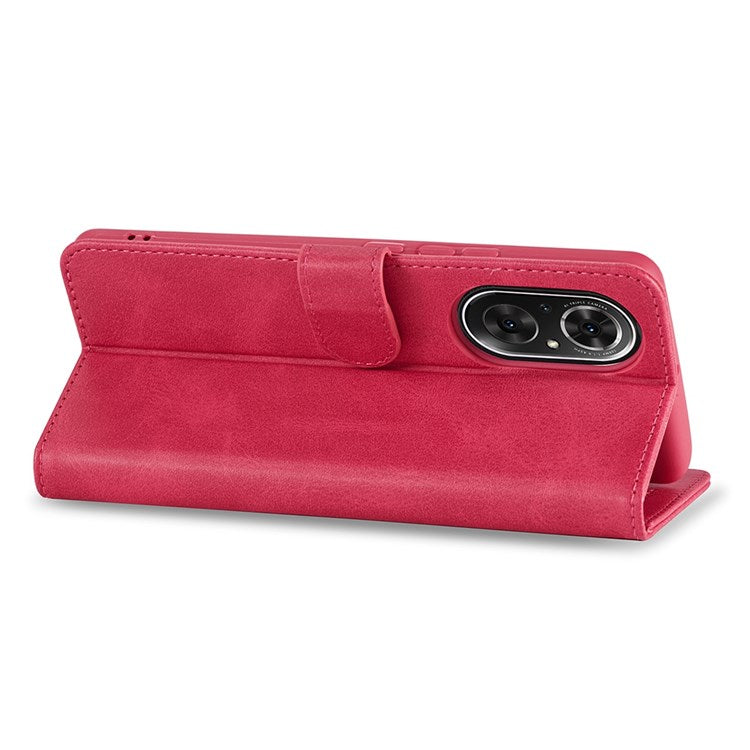 LC.IMEEKE For Honor 50 SE Textured PU Leather Wallet Case Adjustable Stand Folio Flip Phone Cover - Red
