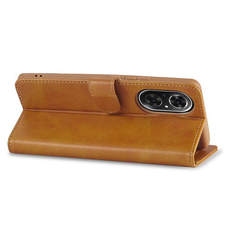 LC.IMEEKE For Honor 50 SE Textured PU Leather Wallet Case Adjustable Stand Folio Flip Phone Cover - Light Brown