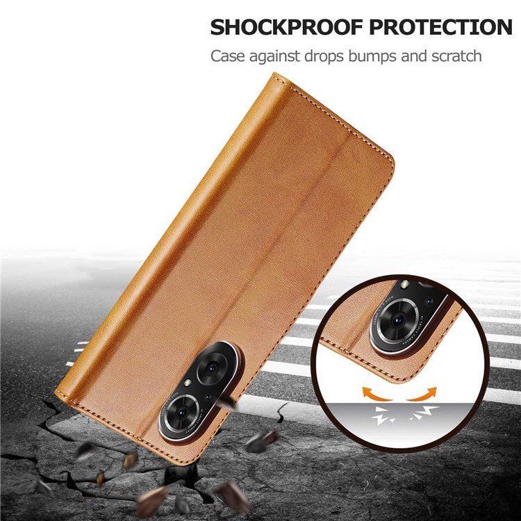 LC.IMEEKE For Honor 50 SE Textured PU Leather Wallet Case Adjustable Stand Folio Flip Phone Cover - Light Brown