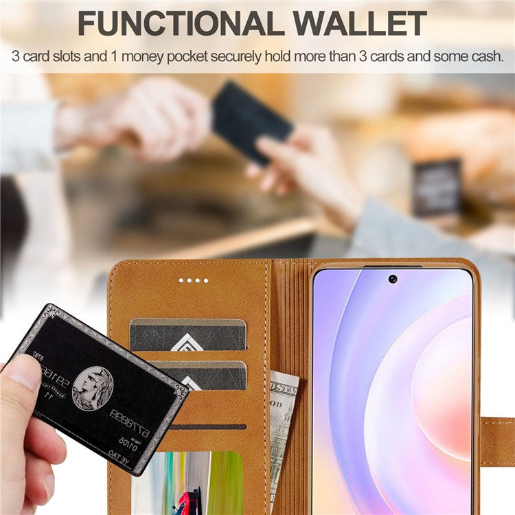 LC.IMEEKE For Honor 50 SE Textured PU Leather Wallet Case Adjustable Stand Folio Flip Phone Cover - Light Brown