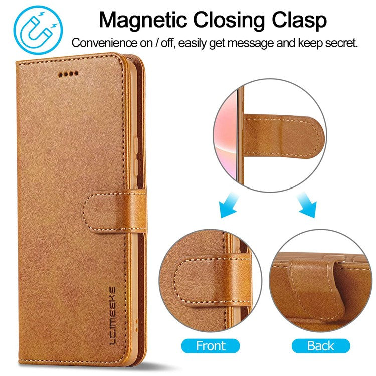 LC.IMEEKE For Honor 50 SE Textured PU Leather Wallet Case Adjustable Stand Folio Flip Phone Cover - Light Brown