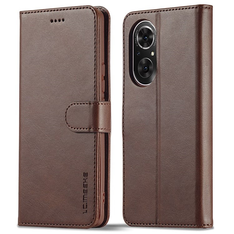 LC.IMEEKE For Honor 50 SE Textured PU Leather Wallet Case Adjustable Stand Folio Flip Phone Cover - Brown