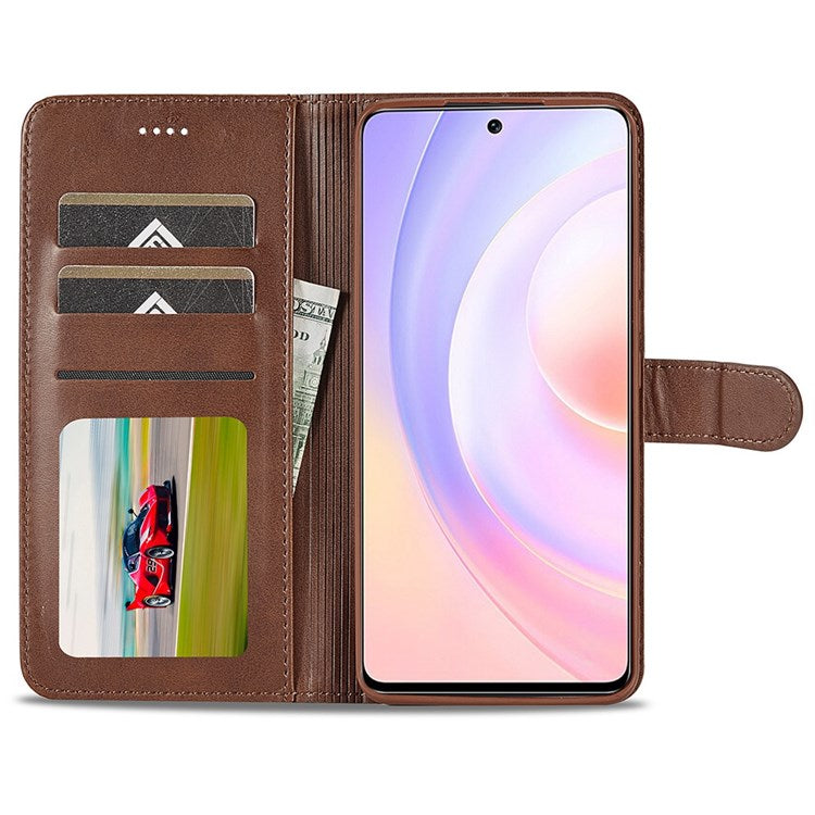 LC.IMEEKE For Honor 50 SE Textured PU Leather Wallet Case Adjustable Stand Folio Flip Phone Cover - Brown