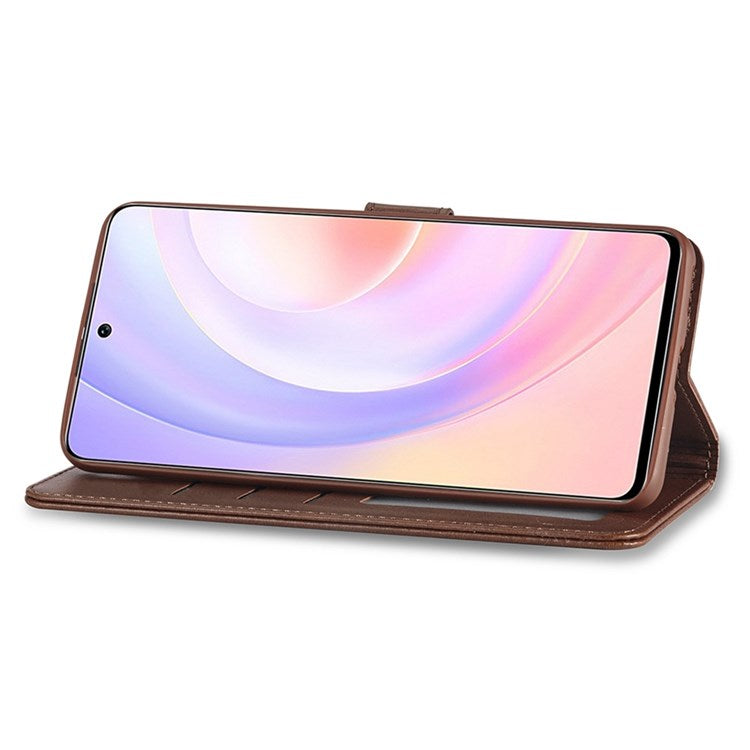 LC.IMEEKE For Honor 50 SE Textured PU Leather Wallet Case Adjustable Stand Folio Flip Phone Cover - Brown