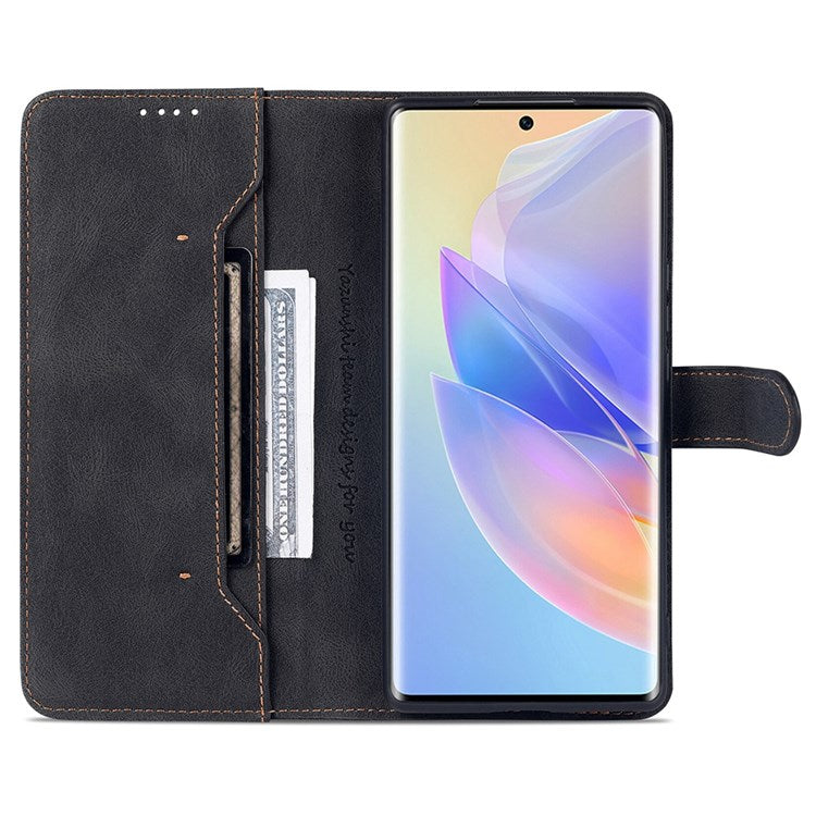 AZNS PU Leather Stand Cover for Honor 60 SE, Wallet Magnetic Clasp Phone Case - Black