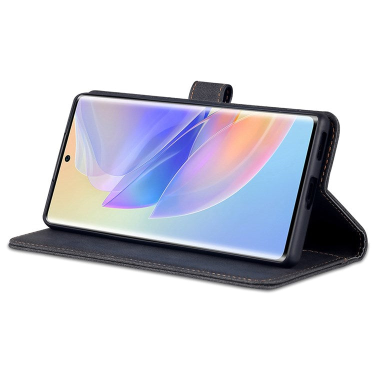 AZNS PU Leather Stand Cover for Honor 60 SE, Wallet Magnetic Clasp Phone Case - Black