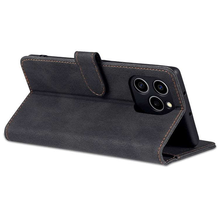 AZNS PU Leather Stand Cover for Honor 60 SE, Wallet Magnetic Clasp Phone Case - Black