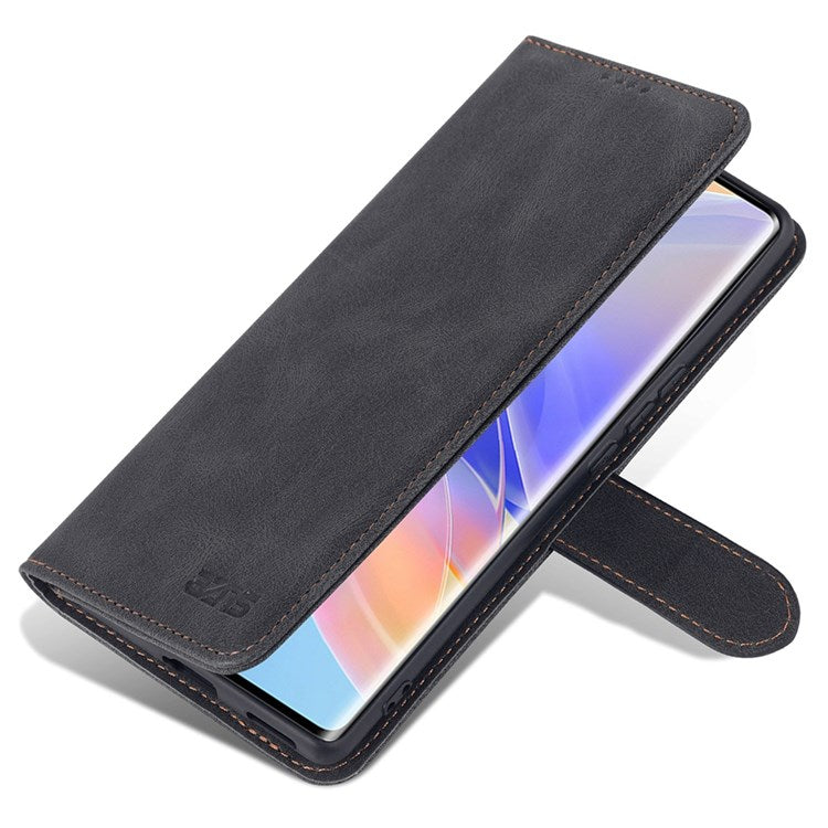 AZNS PU Leather Stand Cover for Honor 60 SE, Wallet Magnetic Clasp Phone Case - Black