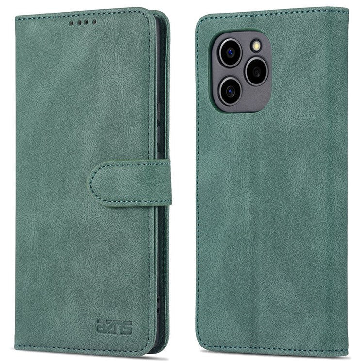 AZNS PU Leather Stand Cover for Honor 60 SE, Wallet Magnetic Clasp Phone Case - Green