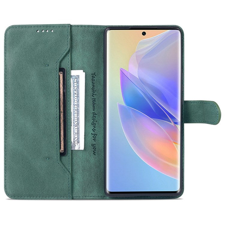 AZNS PU Leather Stand Cover for Honor 60 SE, Wallet Magnetic Clasp Phone Case - Green
