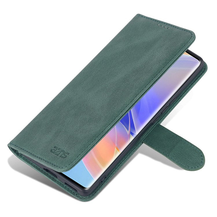 AZNS PU Leather Stand Cover for Honor 60 SE, Wallet Magnetic Clasp Phone Case - Green