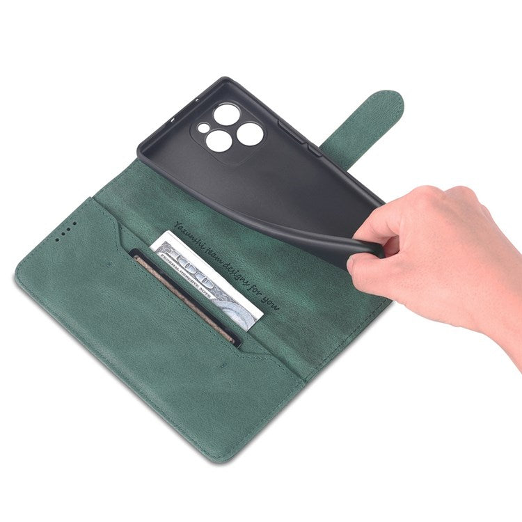 AZNS PU Leather Stand Cover for Honor 60 SE, Wallet Magnetic Clasp Phone Case - Green