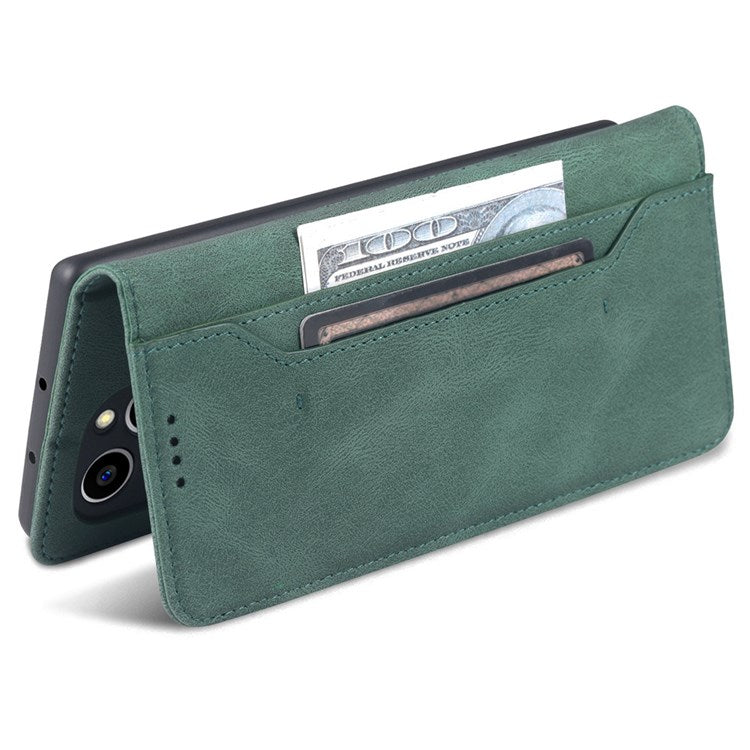 AZNS PU Leather Stand Cover for Honor 60 SE, Wallet Magnetic Clasp Phone Case - Green