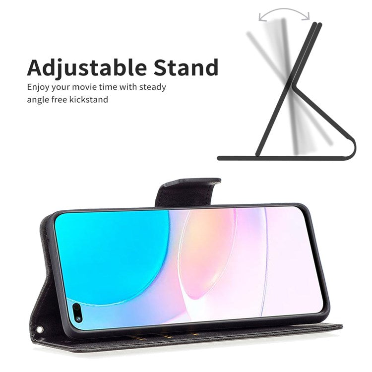 BF Leather Series-4 for Honor 50 Lite/Huawei nova 8i Shockproof Wallet Phone Case PU Leather + TPU Stand Full Protection Cover - Black