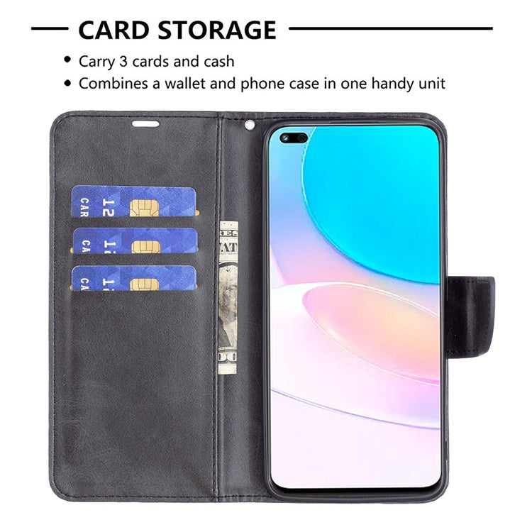 BF Leather Series-4 for Honor 50 Lite/Huawei nova 8i Shockproof Wallet Phone Case PU Leather + TPU Stand Full Protection Cover - Black