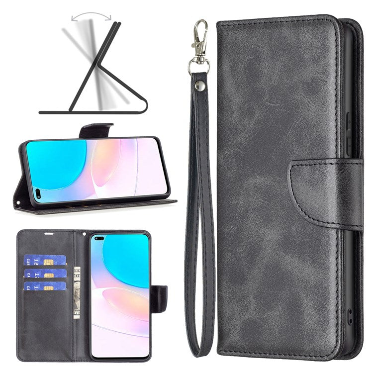 BF Leather Series-4 for Honor 50 Lite/Huawei nova 8i Shockproof Wallet Phone Case PU Leather + TPU Stand Full Protection Cover - Black