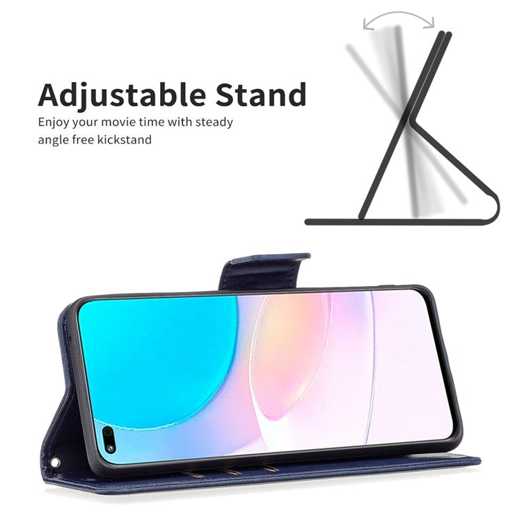 BF Leather Series-4 for Honor 50 Lite/Huawei nova 8i Shockproof Wallet Phone Case PU Leather + TPU Stand Full Protection Cover - Blue