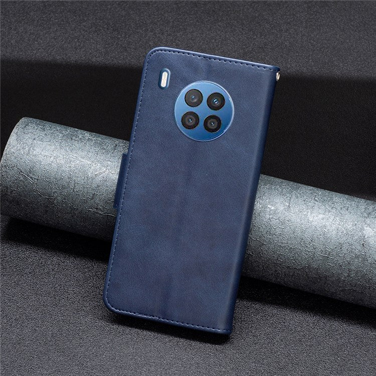 BF Leather Series-4 for Honor 50 Lite/Huawei nova 8i Shockproof Wallet Phone Case PU Leather + TPU Stand Full Protection Cover - Blue