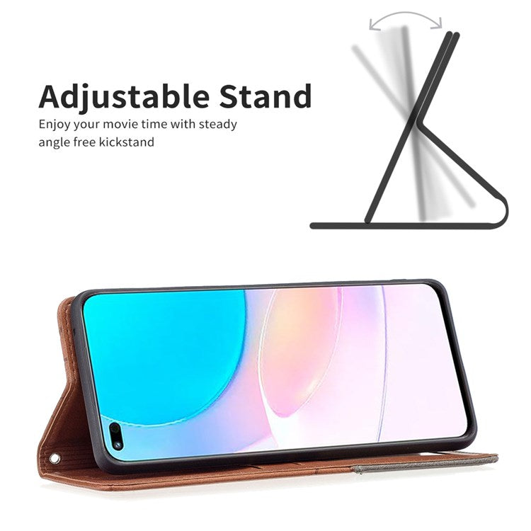 BF Imprinting Pattern Series-1 Phone Case for Honor 50 Lite/Huawei nova 8i Imprinted Pattern PU Leather Card Holder Stand Anti-fall Magnetic Shell - Brown