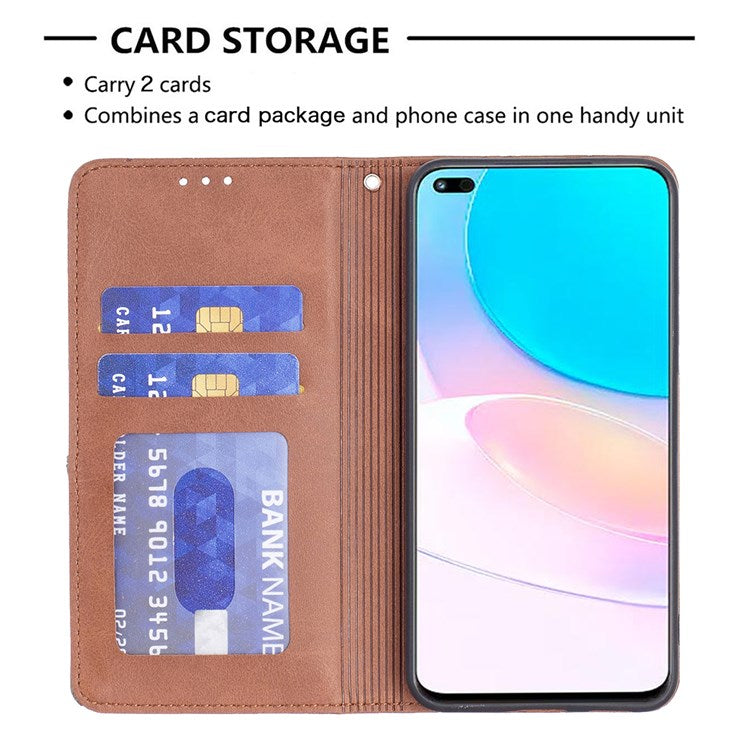 BF Imprinting Pattern Series-1 Phone Case for Honor 50 Lite/Huawei nova 8i Imprinted Pattern PU Leather Card Holder Stand Anti-fall Magnetic Shell - Brown