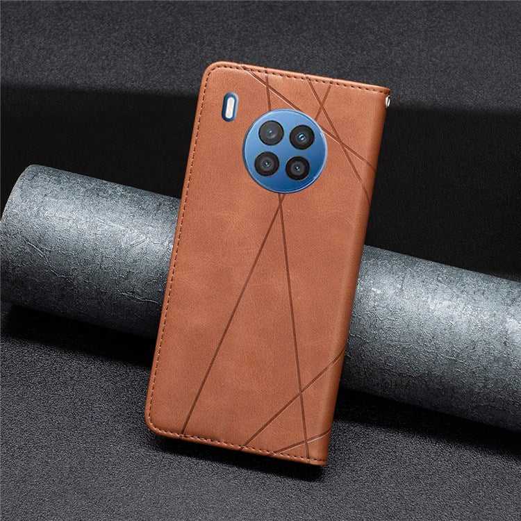 BF Imprinting Pattern Series-1 Phone Case for Honor 50 Lite/Huawei nova 8i Imprinted Pattern PU Leather Card Holder Stand Anti-fall Magnetic Shell - Brown