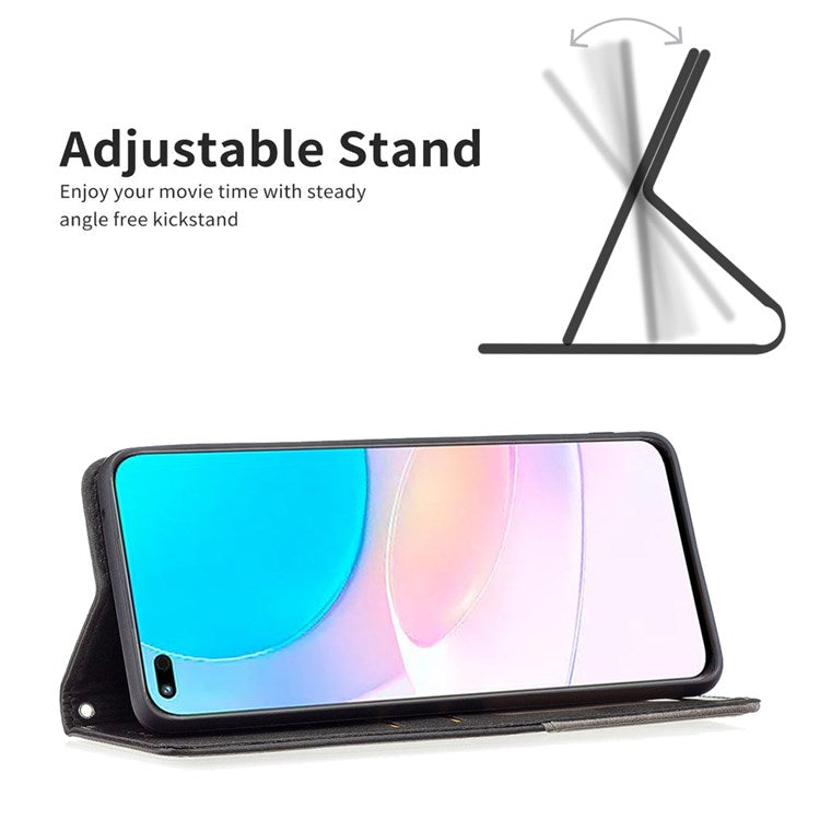 BF Imprinting Pattern Series-1 Phone Case for Honor 50 Lite/Huawei nova 8i Imprinted Pattern PU Leather Card Holder Stand Anti-fall Magnetic Shell - Black