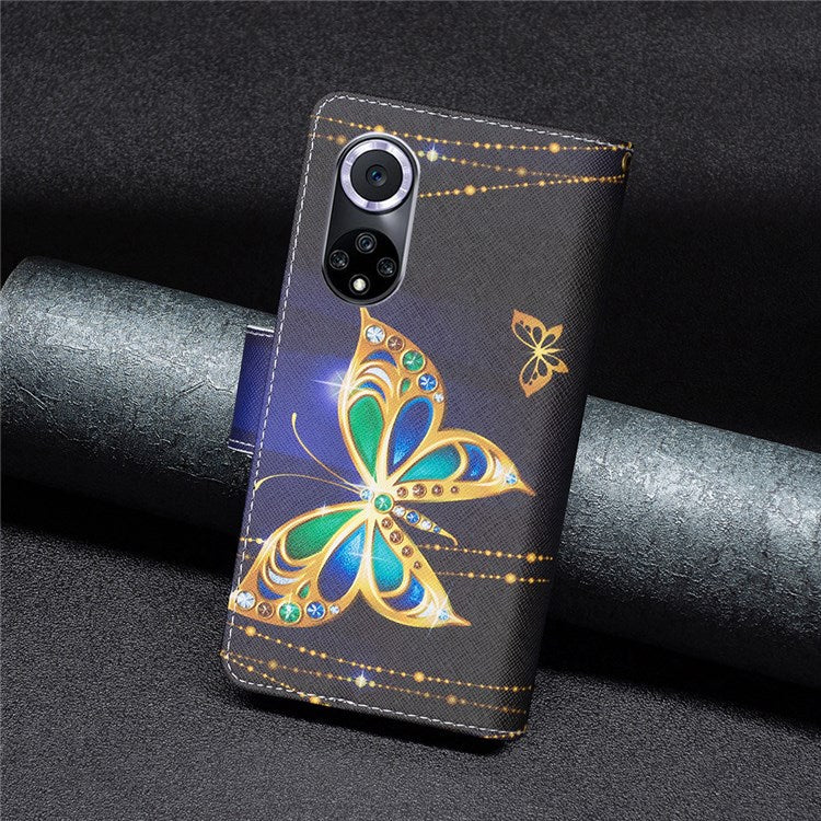 BF Pattern Printing Leather Series-4 for Honor 50/Huawei nova 9, 03 Pattern Printing Wallet Full Protection Zipper Pocket PU Leather Anti-fall Case Stand Shell - Jewelry Butterfly