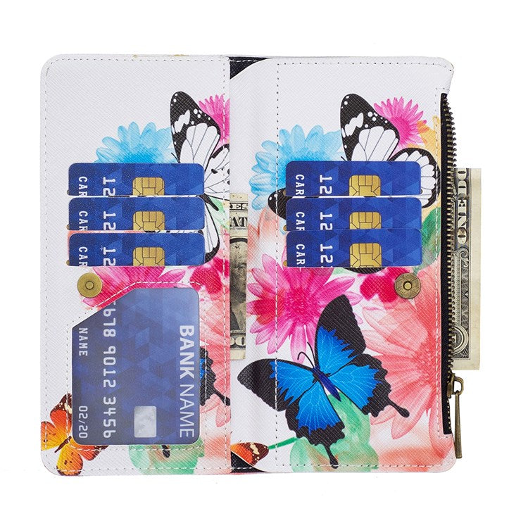 BF Pattern Printing Leather Series-4 for Honor 50/Huawei nova 9, 03 Pattern Printing Wallet Full Protection Zipper Pocket PU Leather Anti-fall Case Stand Shell - Two Butterflies