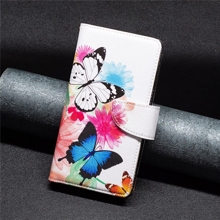 BF Pattern Printing Leather Series-4 for Honor 50/Huawei nova 9, 03 Pattern Printing Wallet Full Protection Zipper Pocket PU Leather Anti-fall Case Stand Shell - Two Butterflies