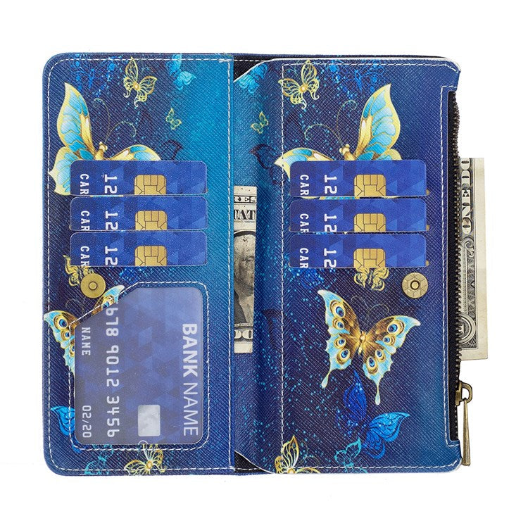 BF Pattern Printing Leather Series-4 for Honor 50/Huawei nova 9, 03 Pattern Printing Wallet Full Protection Zipper Pocket PU Leather Anti-fall Case Stand Shell - Golden Butterflies