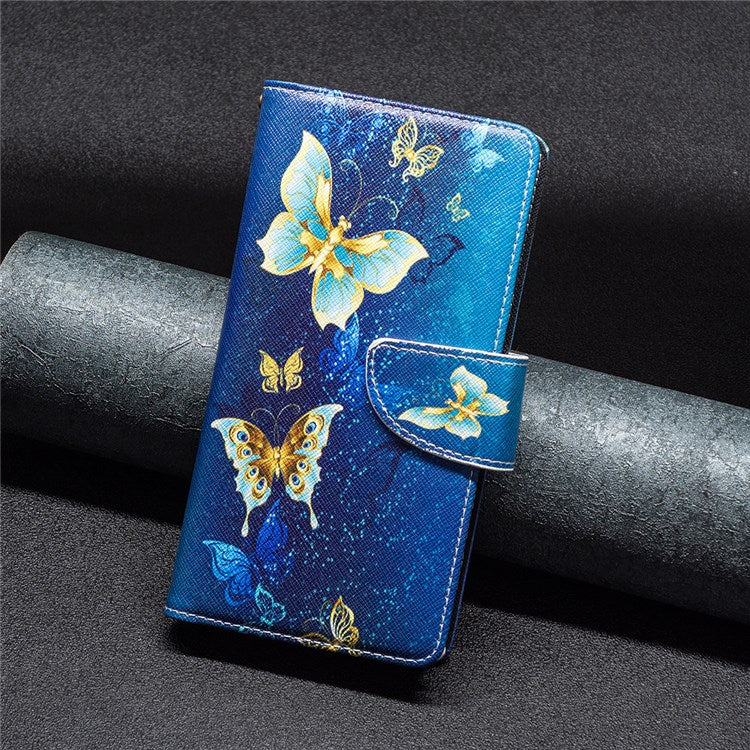 BF Pattern Printing Leather Series-4 for Honor 50/Huawei nova 9, 03 Pattern Printing Wallet Full Protection Zipper Pocket PU Leather Anti-fall Case Stand Shell - Golden Butterflies