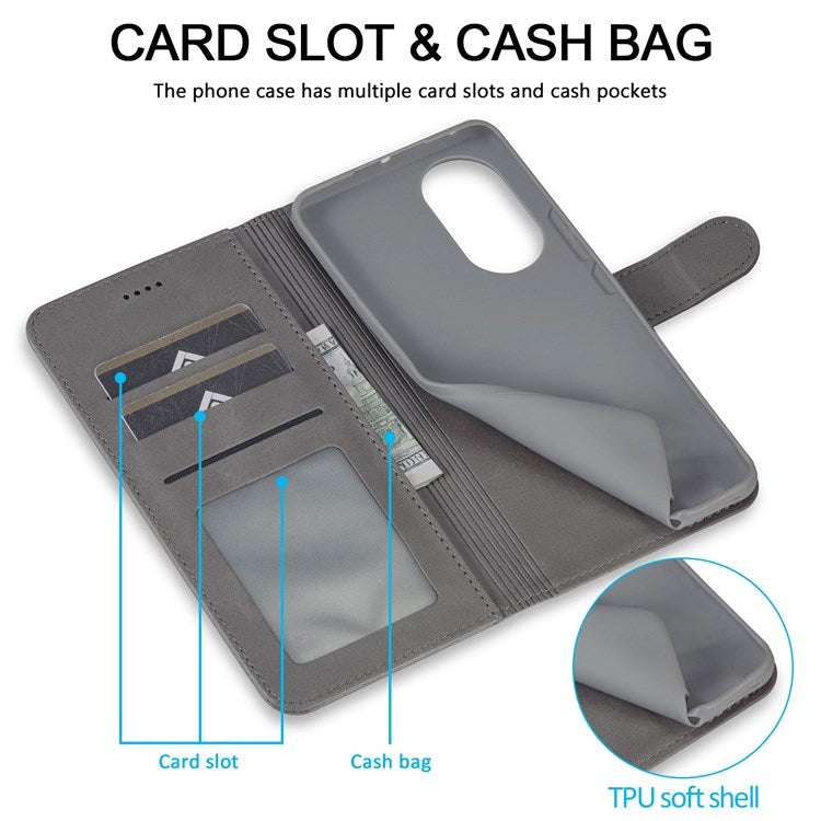 LC.IMEEKE for Huawei nova 9/Honor 50 Textured PU Leather Flip Folio Horizontal Stand Wallet Case Phone Case Cover - Grey