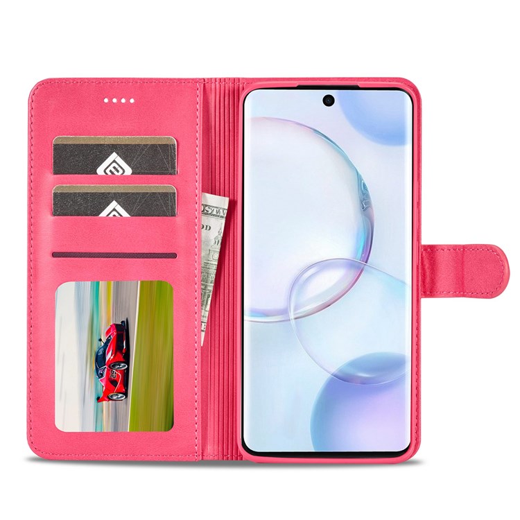 LC.IMEEKE for Huawei nova 9/Honor 50 Textured PU Leather Flip Folio Horizontal Stand Wallet Case Phone Case Cover - Red