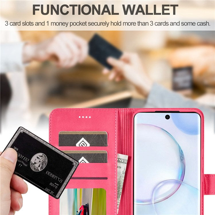 LC.IMEEKE for Huawei nova 9/Honor 50 Textured PU Leather Flip Folio Horizontal Stand Wallet Case Phone Case Cover - Red