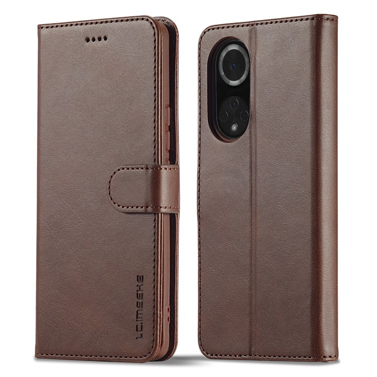 LC.IMEEKE for Huawei nova 9/Honor 50 Textured PU Leather Flip Folio Horizontal Stand Wallet Case Phone Case Cover - Brown