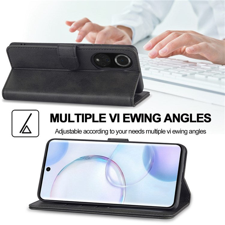 LC.IMEEKE for Huawei nova 9 Pro/Honor 50 Pro Textured PU Leather Flip Folio Stand Wallet Case Impact Resistant Phone Case Cover - Black