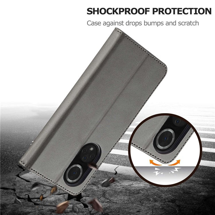 LC.IMEEKE for Huawei nova 9 Pro/Honor 50 Pro Textured PU Leather Flip Folio Stand Wallet Case Impact Resistant Phone Case Cover - Grey