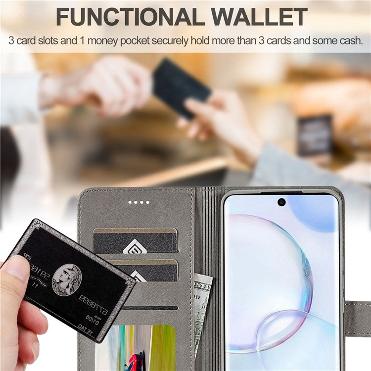 LC.IMEEKE for Huawei nova 9 Pro/Honor 50 Pro Textured PU Leather Flip Folio Stand Wallet Case Impact Resistant Phone Case Cover - Grey