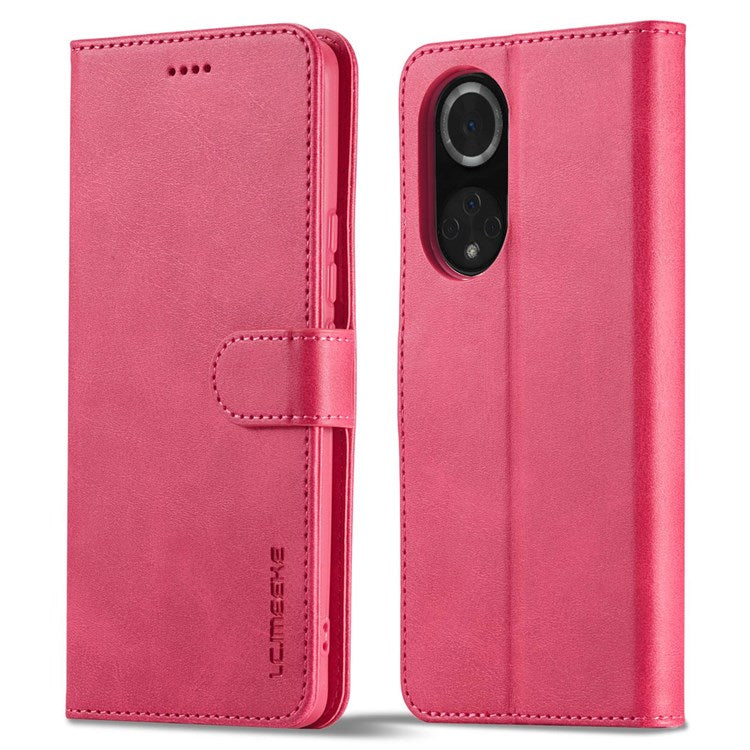 LC.IMEEKE for Huawei nova 9 Pro/Honor 50 Pro Textured PU Leather Flip Folio Stand Wallet Case Impact Resistant Phone Case Cover - Red