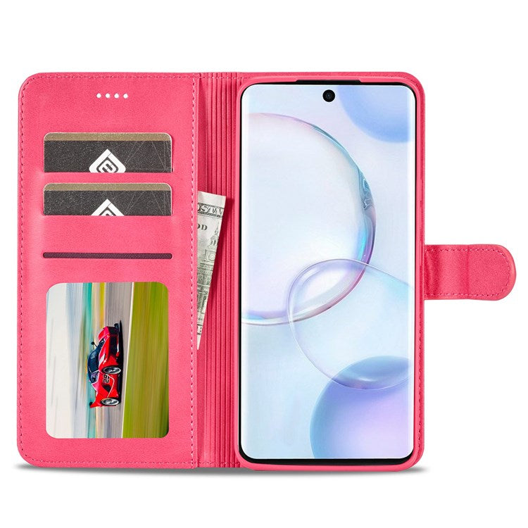 LC.IMEEKE for Huawei nova 9 Pro/Honor 50 Pro Textured PU Leather Flip Folio Stand Wallet Case Impact Resistant Phone Case Cover - Red