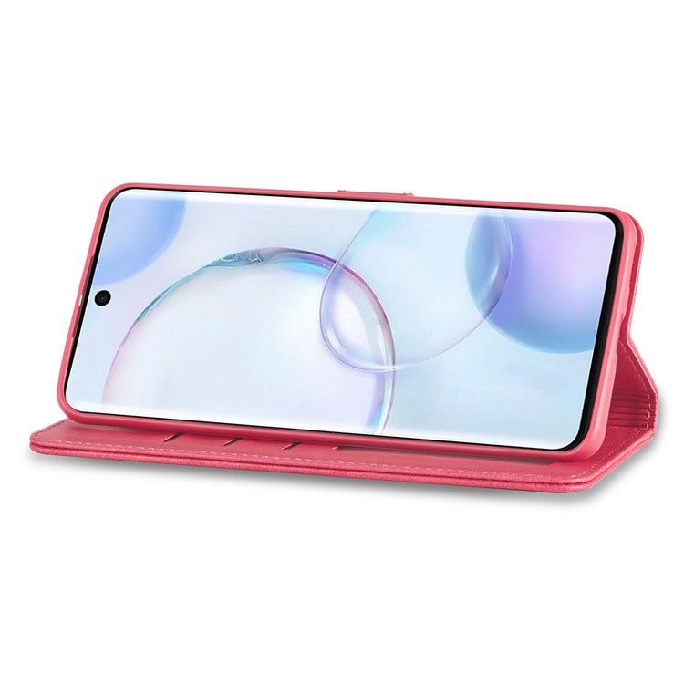 LC.IMEEKE for Huawei nova 9 Pro/Honor 50 Pro Textured PU Leather Flip Folio Stand Wallet Case Impact Resistant Phone Case Cover - Red