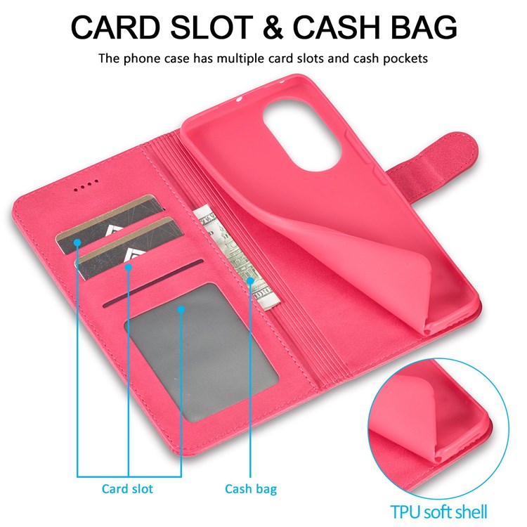 LC.IMEEKE for Huawei nova 9 Pro/Honor 50 Pro Textured PU Leather Flip Folio Stand Wallet Case Impact Resistant Phone Case Cover - Red